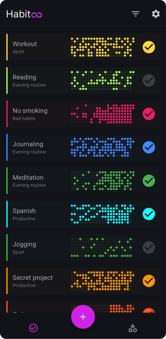 Habitoo app main screen
